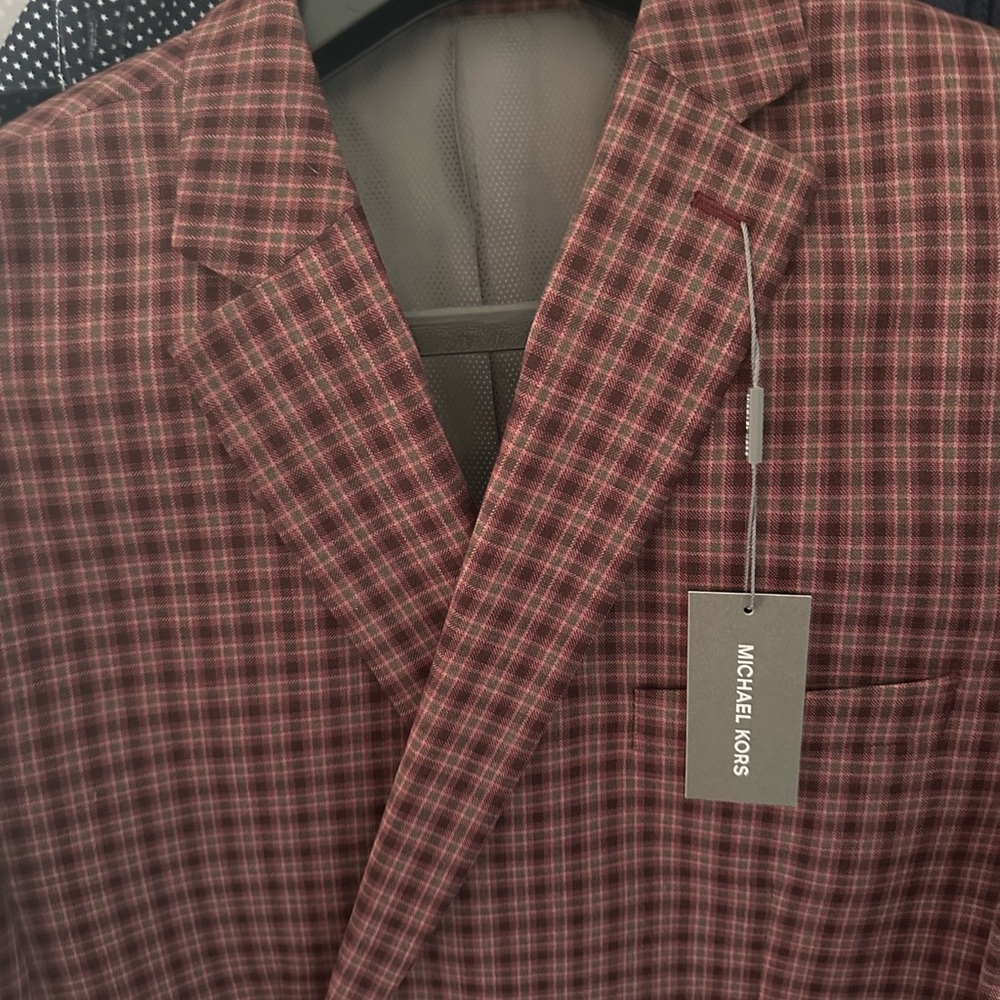 Michael Kors Men's Burgundy Check Blazer